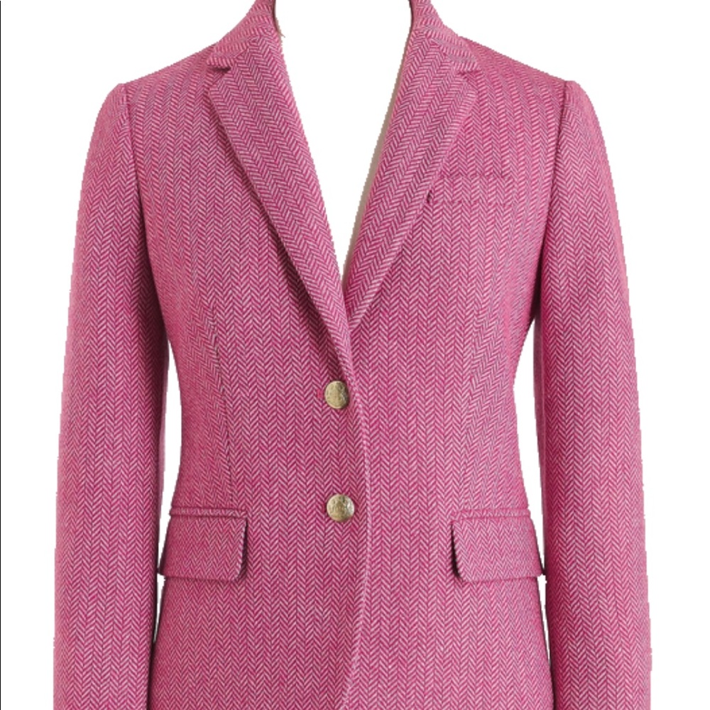 J Crew Pink Herringbone Schoolboy Blazer